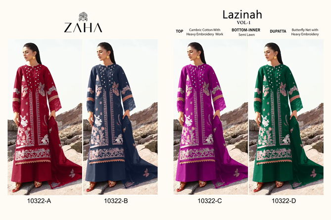 Lazinah Vol 1 By Zaha Embroidery Cambric Cotton Pakistani Suits Wholesale Shop In Surat